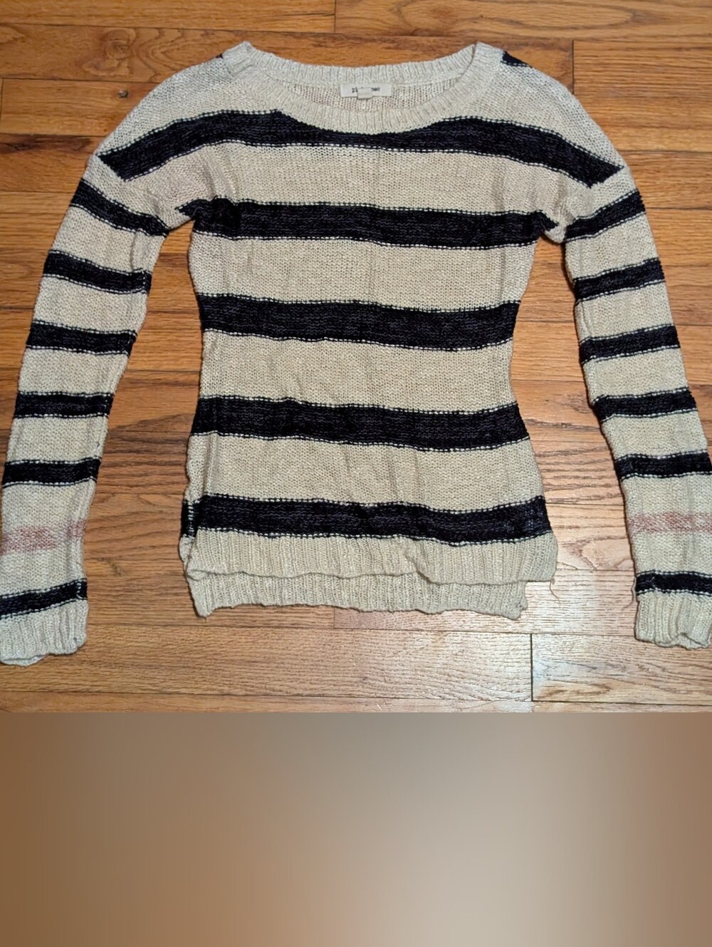 Navy Blue Striped Knit Sweater With Side Slits!!